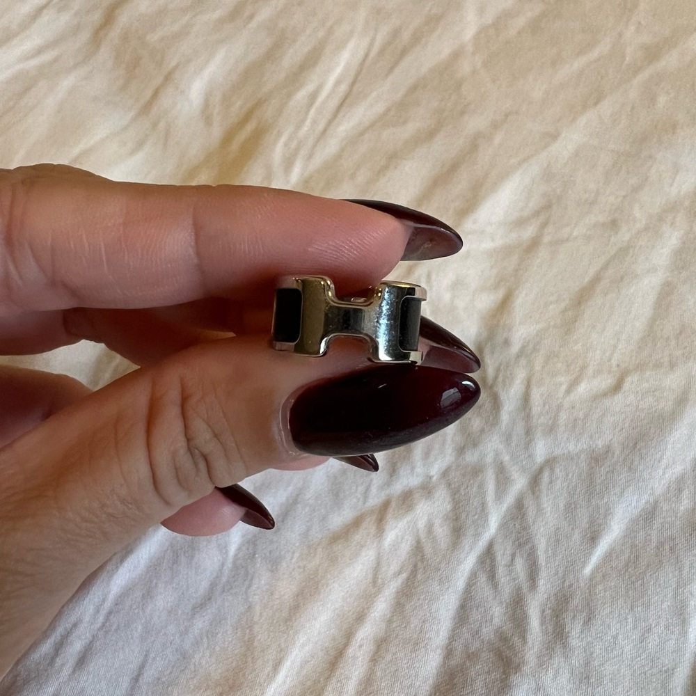 Hermes Black and Silver Earrings